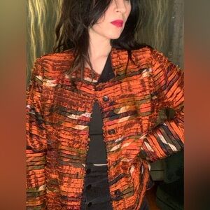 Vintage Chico's Textured Orange and Brown Blazer
